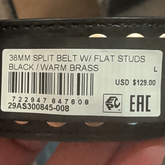 All Saints Split Leather Studded Belt in Black with Brass sz Large - Picture 3 of 10